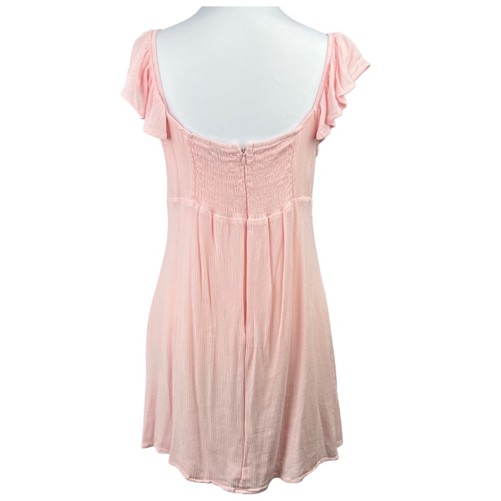 PacSun LA Hearts Size Large Keyhole Babydoll Mini Dress Pink Ruched Tie Front - Picture 4 of 7